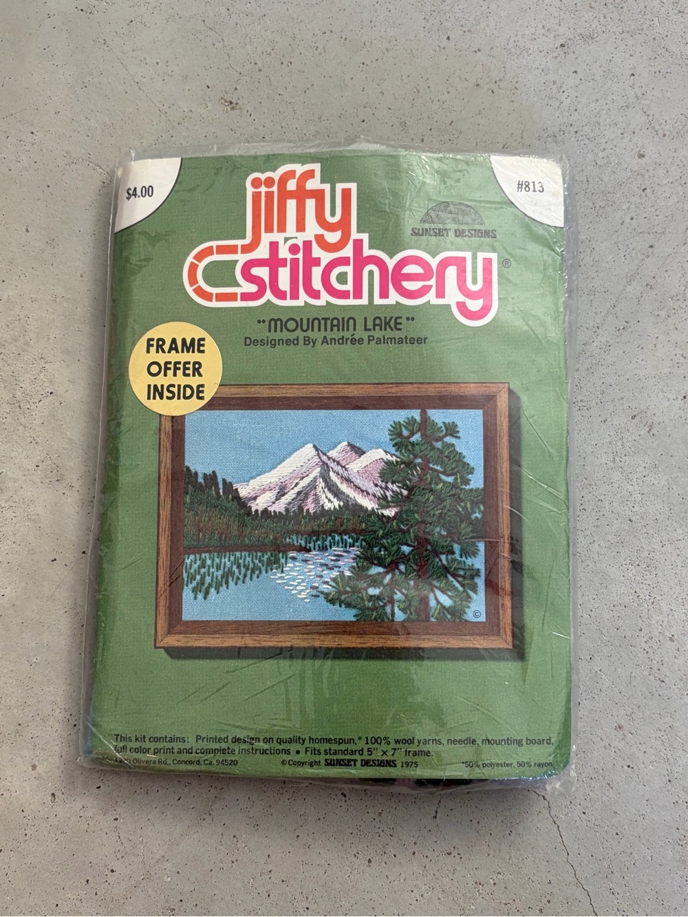 Vintage 1975 Jiffy Stitchery Mountain Lake Embroidery Kit 813